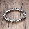 Mens Stainless Steel Silver Dumbbell Charm Bracelet with 8mm Beads Chain Fitness Jewelry Power Gym264y