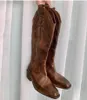 Buty oryginalne skórzane hafty z spiczastymi palcami szczupłowy rycerski retro moda seksowne damskie podeszwy West Cowboy