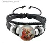 Charm Bracelets Amulet Symbol Bracelet Archangel St.Michael Protect Me Saint Shield Glass Time Gem Russian Orhodox Black Woven Bangles for Men Q230925