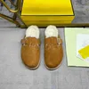 Designer Boston Clogs Fur Slides Women Wool Cork Sandals Wrapped Toe Suede Mules Thick Soled Slippers Vintage Loafer