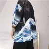 Mäns avslappnade skjortor japansk stil haori män och kvinnor skjorta yukata kimono traditionell samurai chiffon solskydd par hjärtrock