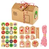 Gift Wrap 24 Pcs/set House Kraft Paper Candy Boxes Christmas Advent Party Biscuit DIY Packaging