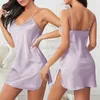 Vêtements de nuit pour femmes Satin Bretelles réglables Été Mini Robe de nuit Chemise Chemise de nuit avec kimono sexy Robe de chambre Lounge Wear