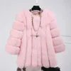 FUR FUR FURA FUATS PŁATY KOBIET 2023 Zima Top Fashion Różowy płaszcz Elegancki gruby ciepła odzież zewnętrzna Fałszywa kurtka Chaquetas Mujer plus size 3xl 4xl 5xl YQ230925