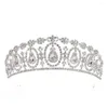 Grampos de cabelo pioessa luxo noiva coroa de casamento artesanal ouro/cor verde tiara headbands jóias de cristal feminino headpeice acessórios