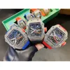 Richard's Watch Rm67-02 Designer Relógios de pulso de esqueleto mecânico para homens Luxo de alta qualidade Caixa de fibra de carbono à prova d'água Vidro de safira Salto alto Montre Aqtd