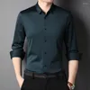 Men's Dress Shirts Top Quality Rhinestone Shirt 2023 Spring Autumn Ice Silk No Trace Casual Button Up Slim Fit S