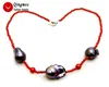 Kedjor Qingmos Baroque 14 25mm Natural Black Pearl Pendant Halsband för kvinnor med 3-4 mm Red Coral Chokers smycken