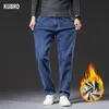 Mens Jeans KUBRO Autumn Winter Korean Retro Velvet Stretch High Waist Men Straight Warm Business Casual Trousers Large Size 2846 230925