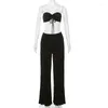 Women's Two Piece Pants Zabrina Sexy Womens Outfits Fall Fashion Lace Up Strapless Crop Top And High Waist Slim Straight 2 Trousers Suit