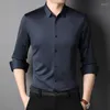 Camisas de vestir para hombres Camisa de diamantes de imitación de alta calidad 2023 Primavera Otoño Seda de hielo Sin rastro Botón casual hasta Slim Fit S