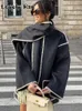 Женское полушерстяное винтажное однобортное шерстяное пальто для женщин Элегантное осеннее однобортное пальто с шарфом Женская роскошная верхняя одежда High Street 230925