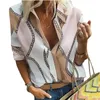 Camicette da donna 2023 Primavera Estate Camicia stampata a maniche lunghe Moda Pullover Risvolto Top allentato Donna LuckBN