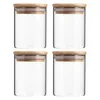Storage Bottles 4 Pcs Glass Jar Sealed Canisters Food Containers Jars Coffee Airtight Kitchen Bamboo Cover
