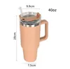 1pc prêt à expédier 40oz rose chaud gobelets tasses tasses avec poignée gobelets isolés couvercles paille en acier inoxydable café thermos tasse E1026