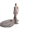 Elegante halter zeemeermin trouwjurk vonken lovertjes parels Saoedi-Arabische mouwloze kralen bruidsjurk op maat gemaakt