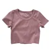 Kvinnors T-skjortor Macaron Color Threaded Cotton T-shirt Summer All-Match Ultra-kort topp