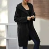 Casacos femininos inverno sólido quente malha cardigan mulheres soltas casual longo suéter casaco feminino estilo coreano chique capuz 2023