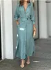 カジュアルドレス女性のためのカアアツィファッションマキシドレス豪華なエレガントなソリッドカラー2023年の作品スプリットシックな長袖服オフィス