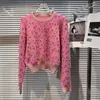 Kvinnors tröjor Limiguyue Runway Metal Pearl Ball Women Cashmere Spring Autumn Knit Pullover Luxury Soft Knitwear O Neck Jumpers E075
