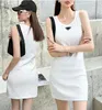 Women's Desinger Skirts U Neck with Metal Triangle Sexy Skirt White Black Blue 100 % Cotton Ribbed Knitted Tank Top Short Medium Long for Party