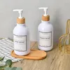 Distributeur de savon liquide, bouteille marron avec étiquettes étanches, pour salle de bains, cuisine, rechargeable, shampoing, Gel douche, plat à main