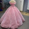 Roze Glanzende Off Schouder Glinsterde Quinceanera Jurk 2024 Volumineuze Pailletten Kralen Met Cape vestidos prom vestidos de baile jurk