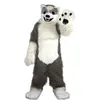 Remise Usine longue fourrure Husky Fursuit mascotte Costume déguisement anniversaire fête d'anniversaire Costume de noël carnaval