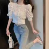 Blouses Femmes 2023 Automne Niche Design Femmes Chemise Slim Cardigan Dentelle À Manches Courtes Creux Dames Crop Top Blusas Mujer de Moda