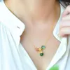 Chains Enamel Fish-shaped Lotus Flower Pendant Light Luxury Ethnic Style Natural Hetian Jasper Necklace Classic Clavicle Chain Jewelry