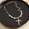 Chaînes Collier de perles de style gothique créatif doux et cool pendentif croix chaîne de clavicule bijoux d'Halloween