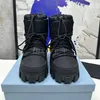 Nylon Gabardine Apres Ski Boots Black White Brown Puff Boot 1U007N Women Boots Upper Drawstring Padded Pile Lining Enameled Metal Booties