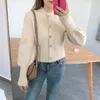 Malhas femininas outono coreano manga curta longa único breasted camisola fino ajuste cor sólida versátil casaco de malha cardigan