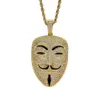 Ciondolo maschera V per vendetta con collana hip hop in zirconi304m