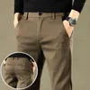 Men's Pants 2023 Autumn The Men Casual Business Office Elastic Waist Thick Classic Slim Pant Trousers Male Black Grey Brown