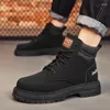 Boots säkerhetsskor Rund tå läder Casual Platform Sporthöjd Ökande High-Top Fashion Non-Slip