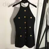 Basic & Casual Dresses designer Sexy Backless Women Fashion Button Designer Skirts Vintage Sling Female Dress Luxury Sleeveless Clothing 07OG