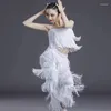 Bühnenkleidung Kinder Mädchen Latin Dance Pure White Quaste Wettbewerb Anzug Set Split Top Hosen Praxis