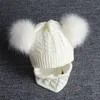 Kapaklar Şapkalar Beanie/Kafatası Kapakları Sonbahar ve Kış Bebek Örgü Şapkaları Sevimli Çocuk Kapağı 5 Renk Kids Beanie Çifte Top Çocuk Yün Şapka Eşarp Seti