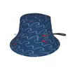 Berets Stormy Waves Beanies Knit Hat Sea Ocean Navy Blue Red Pattern Ornament Texture Line Marine Underwater Deep Nature Wild