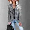 秋の女性スーツジャケットオフィス女性薄いトップの格子縞のジャケットボタンコートファッション安い卸売クロップドブレザー新しい
