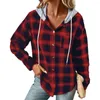 Women's Hoodies Autumn Winter Women Hoodie Coat Plaid Solid Color Stitching Hooded Sweatshirt Jacket Drawstring Patch Pocket Long Sleeve