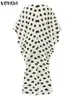 Básico Casual Dresse Ruffled Dress Vonda 2023 Polka Dot Print Evening Party Bohemian Crochet Patchwork Maxi Sundress Femme Vestidos 230925