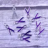 Charms 10Pcs Pendants Silk Ribbon Awareness Oil Enamel Scarf Metal Purple For Necklaces Jewelry DIY Accessories 20mm