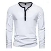 Homens camisetas Henley Camisa de Algodão Branco Homens 2023 Marca Slim Fit Manga Longa Botão Down Work Wear Streetwear Casual Tops Tees