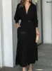 Casual Kleider KAAAZI Mode Maxi Kleid Für Frauen Luxus Elegante Einfarbig Abend 2023 Arbeit Split Chic Langarm Kleidung Büro