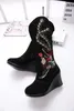 Boots Suede Embroidered Phoenix Pattern Wedge WomenBoots Winter Women Shoes Ethnic Style Boots 230925