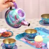 Dolls Kids Tea Party Set för Little Girls Mermaid Gift Pretase Toy Tin Princess Time Kitchen Play Toys 230925