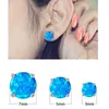 Boucles d'oreilles à tige GEMSME Blue Opal Set Round Cut 18K plaqué or blanc en laiton 3/5/7MM pour femmes hommes paquet de 3 clous d'oreille
