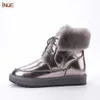 Boots INOE Fashion Real Cow Leather Natural Sheep Wool Fur Lined Women Short Ankle Winter Snow Casual Warm Shoes Waterproof Flat 230925